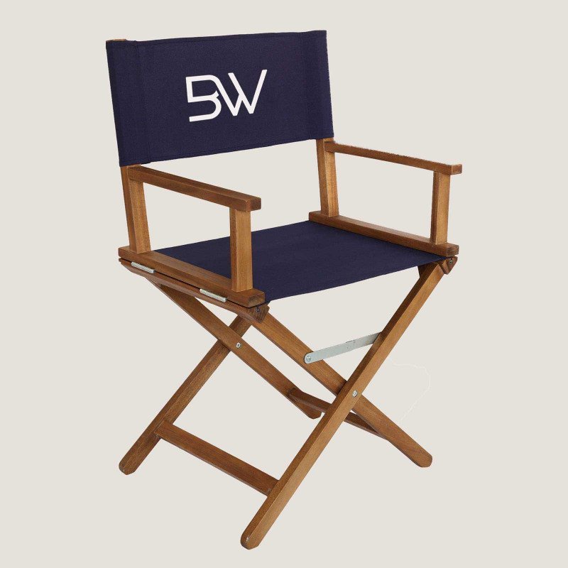 Fauteuil metteur en scène adulte - Toile unie couleur bleu foncé - logo