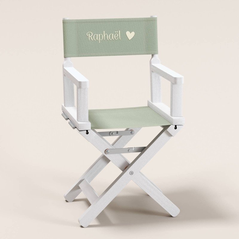 Chaise metteur en scène - Toile unie vert de gris -  socle blanc
