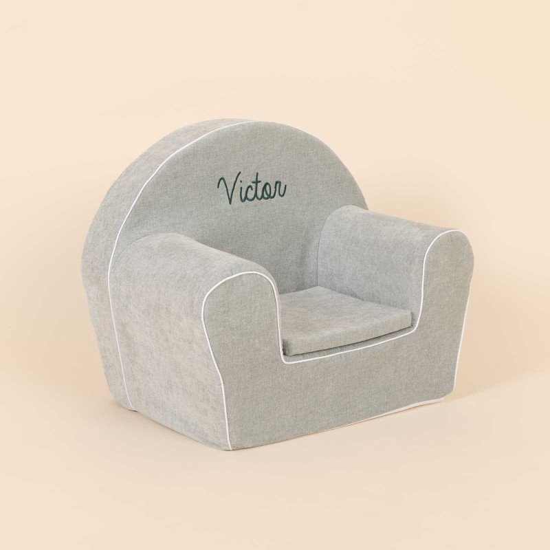 Fauteuil club enfant - Velours brossé vert de gris