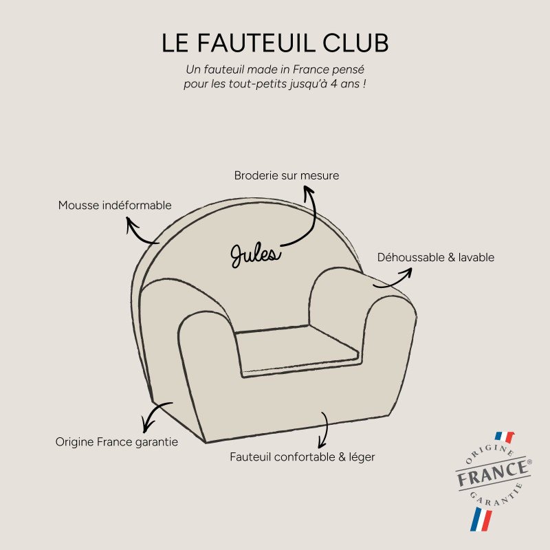 Fauteuil club enfant - Velours côtelé rose - caractéristiques