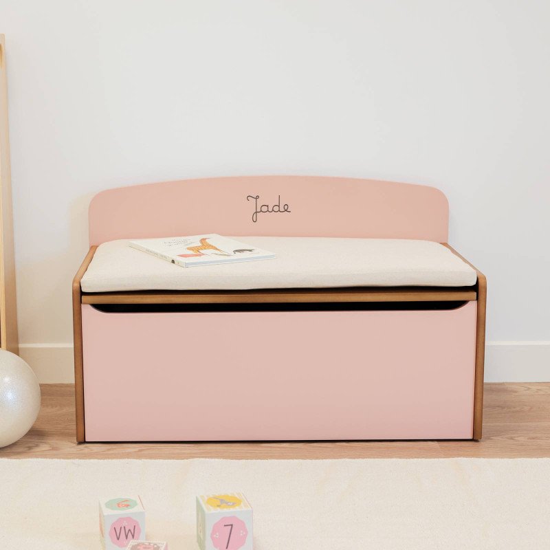 Coffre à jouet rose Nicolas - Coussin grège - face