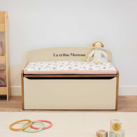 Coffre à jouet beige Nicolas - Bichette rose - face