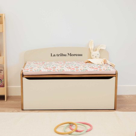 Coffre à jouet beige Nicolas - Rêve de licorne - face