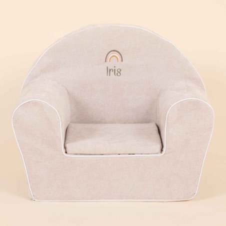 Fauteuil club enfant - Velours brossé écru - vue de face