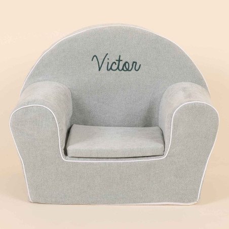 Fauteuil club enfant - Velours brossé vert de gris - vue de face