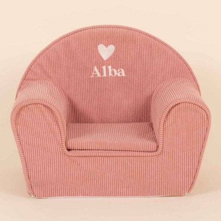 Fauteuil club enfant - Velours côtelé rose - vue de face
