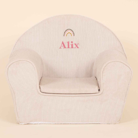 Fauteuil club enfant - Velours côtelé écru - vue de face