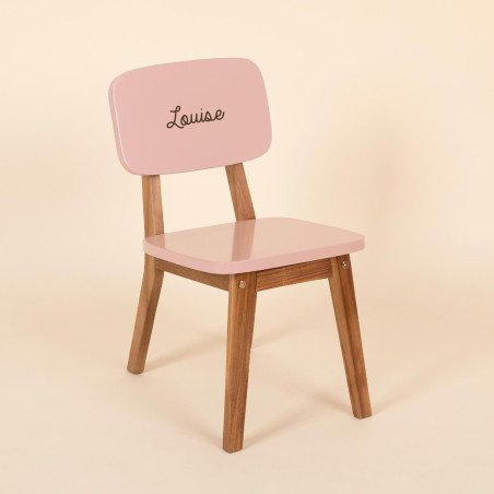 chaise enfant en bois maternelle rose gravée