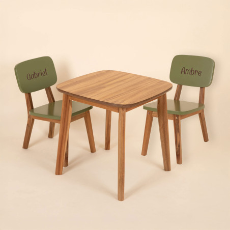 ensemble table et 2 chaises enfant bois -  vert