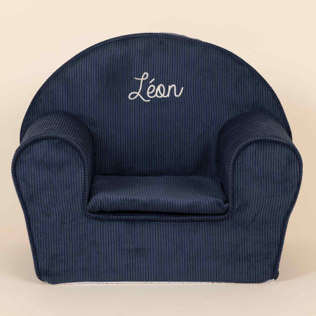 Fauteuil club enfant - Velours côtelé bleu