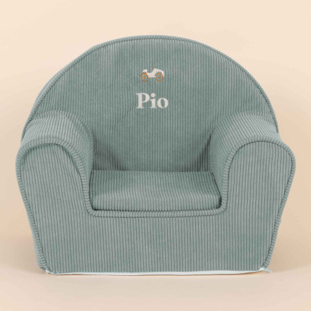 Fauteuil club enfant - Velours vert de gris - vue de face