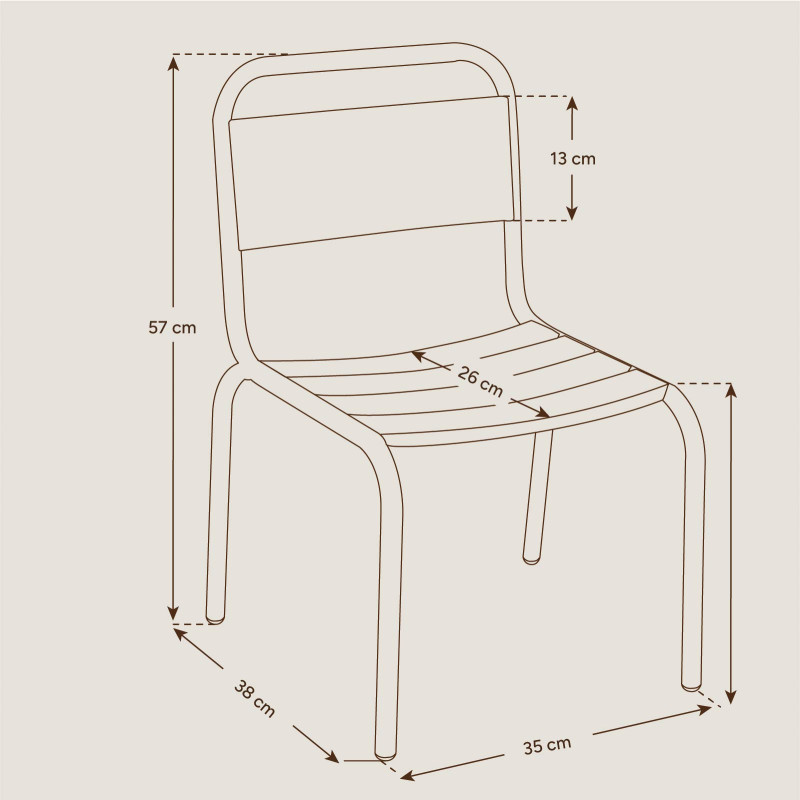 schéma dimension chaise jardin enfant métal