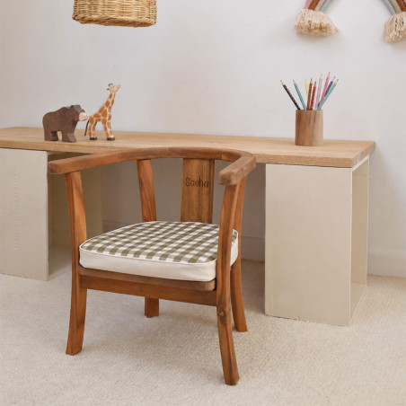Fauteuil bois Nicolas - Vichy kaki