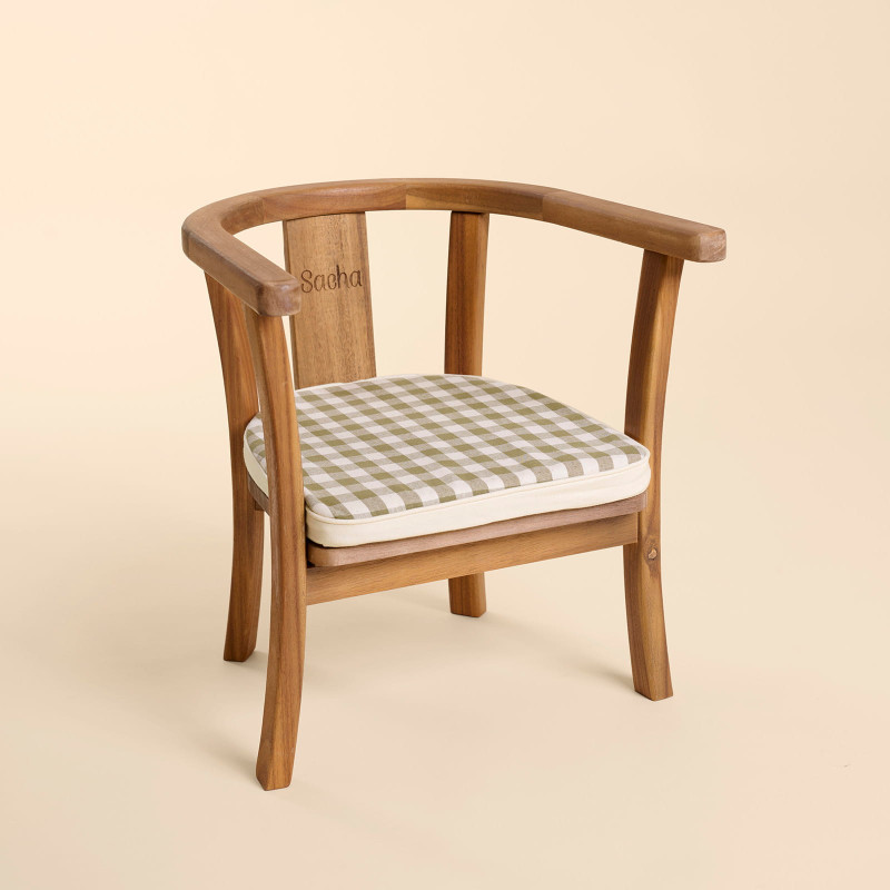Fauteuil bois Nicolas - Vichy kaki