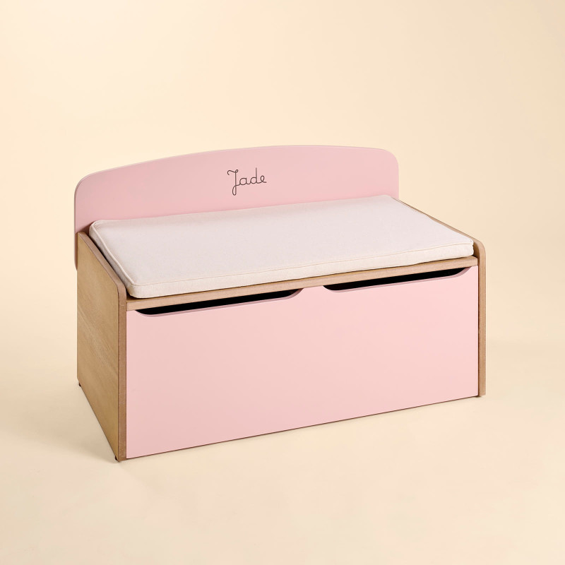 Coffre à jouet rose Nicolas - Coussin Grège