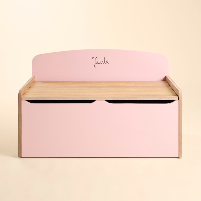coffre à jouet rose coussin sherpa écru